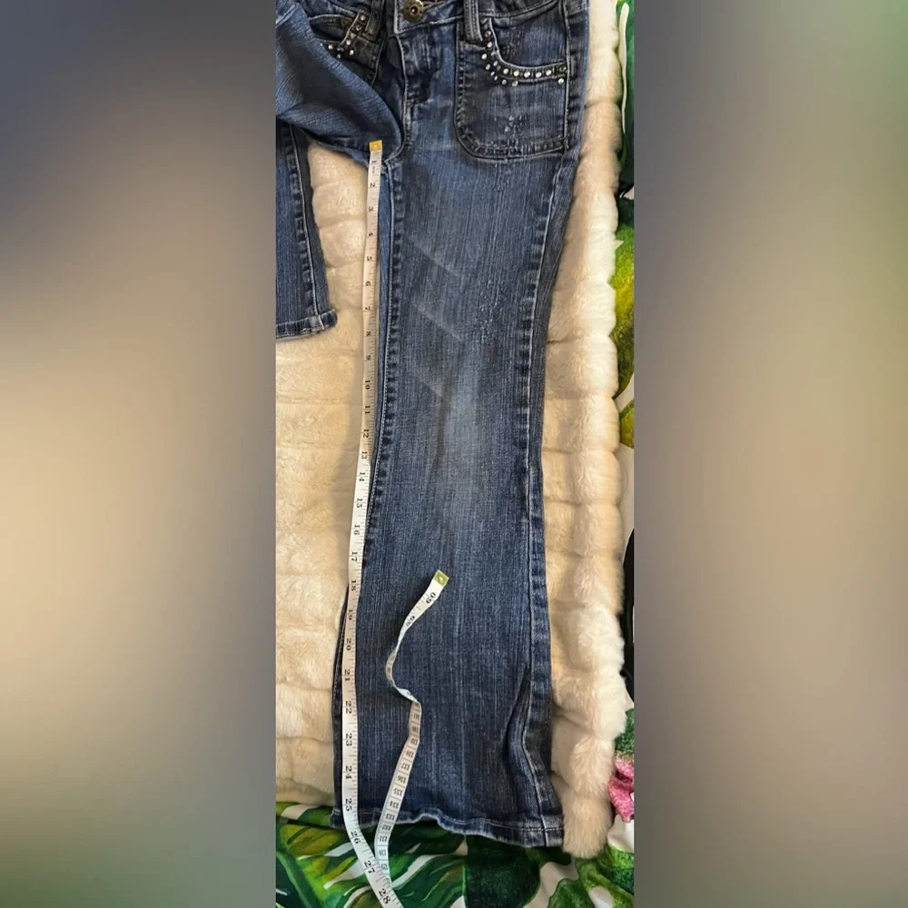 Vintage Y2K Mudd Girls 8 Rhinestone Girlhood Flare Casual Spring Denim Jeans